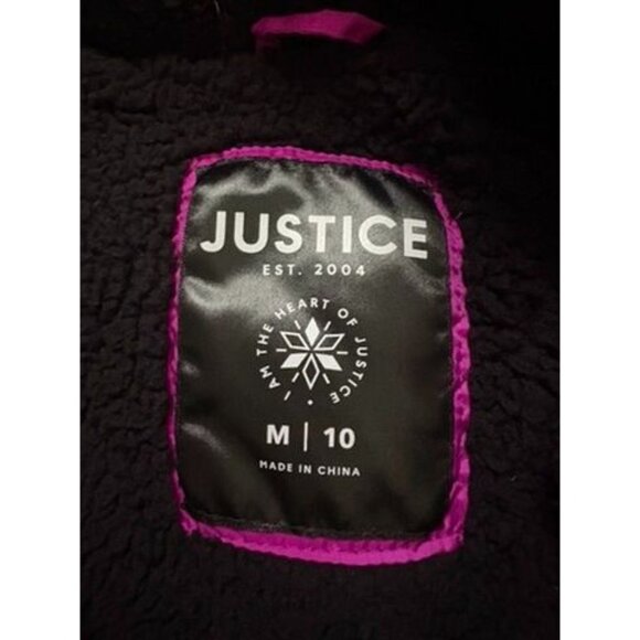 Justice Girls Puffer Jacket With Faux Fur Hood M 10 Pink Polyester - Picture 2 of 6